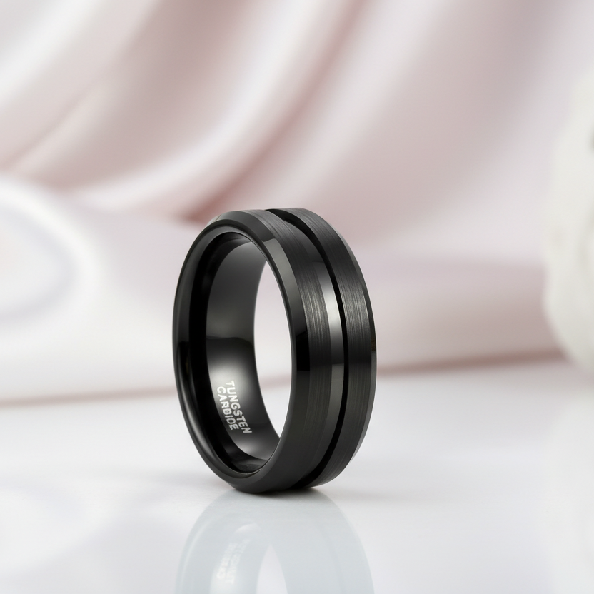 Classic Black Tungsten Men's Wedding Band-Black Diamonds New York