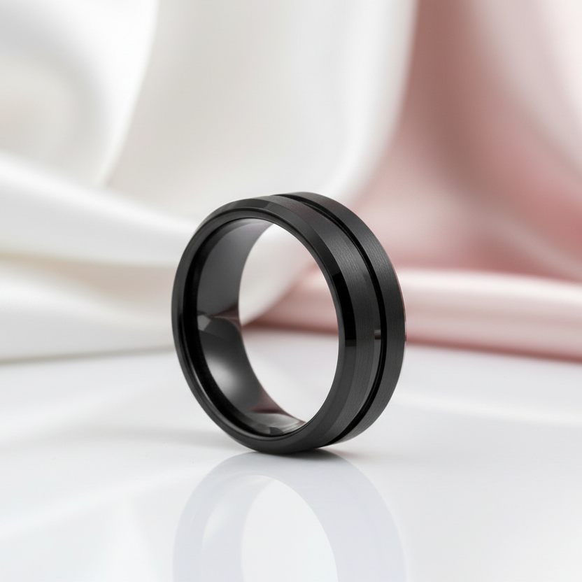 Classic Black Tungsten Men's Wedding Band-Black Diamonds New York