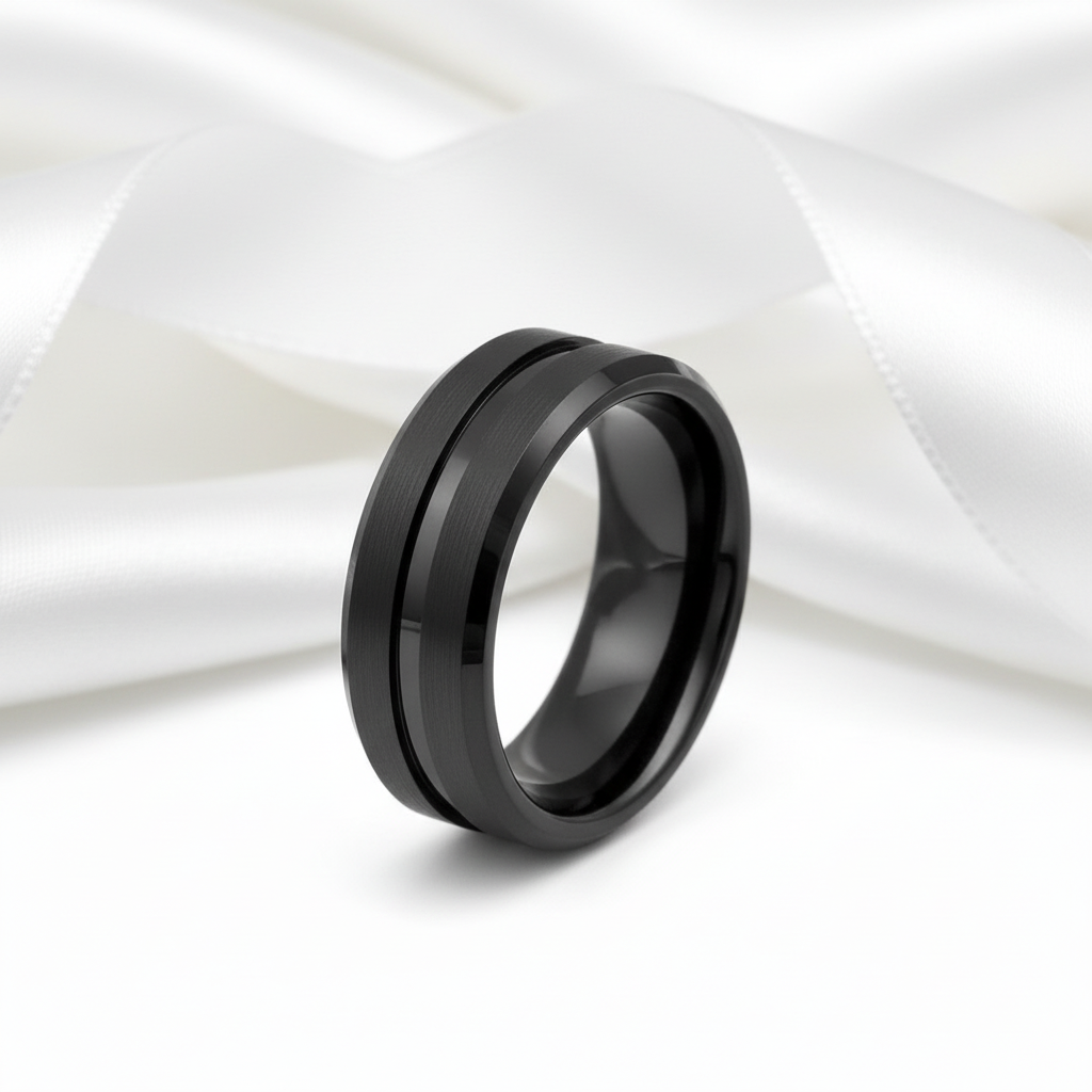 Classic Black Tungsten Men's Wedding Band-Black Diamonds New York
