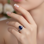 Classic Blue Sapphire Oval Cut Engagement Ring Set-Black Diamonds New York