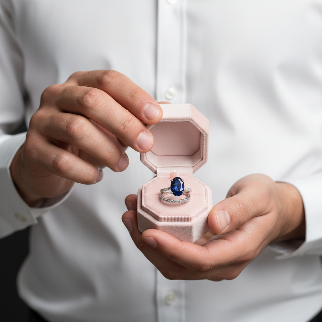 Classic Blue Sapphire Oval Cut Engagement Ring Set-Black Diamonds New York