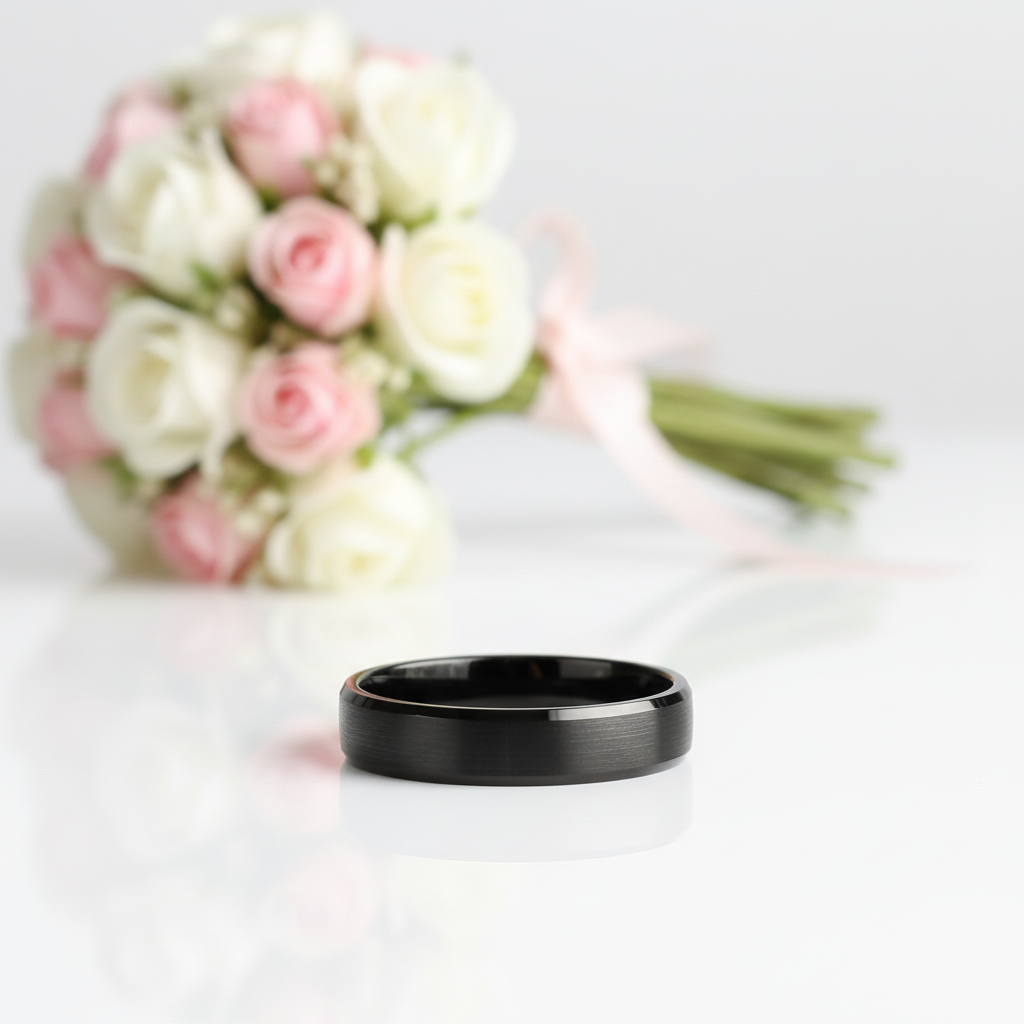 Classic Brushed Black Ceramic Men's Wedding Band-Black Diamonds New York