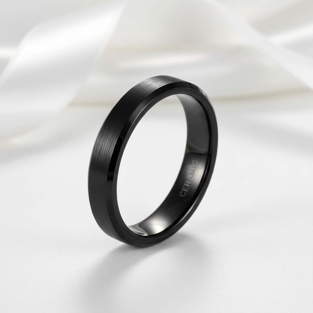 Classic Brushed Black Ceramic Men's Wedding Band-Black Diamonds New York