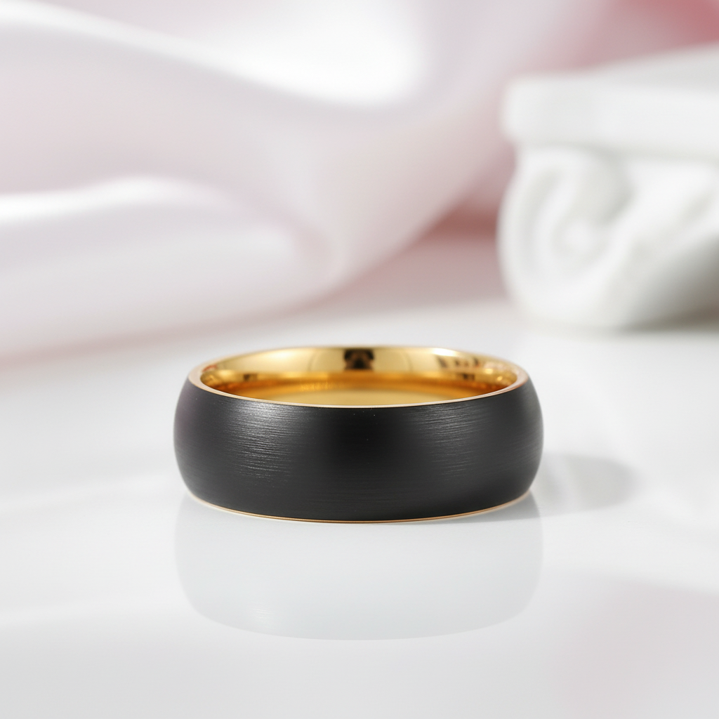 Classic Brushed Black Tungsten Men's Wedding Band-Black Diamonds New York