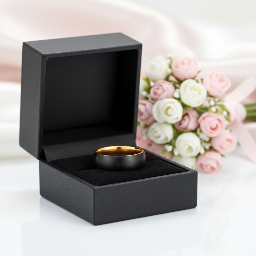 Classic Brushed Black Tungsten Men's Wedding Band-Black Diamonds New York