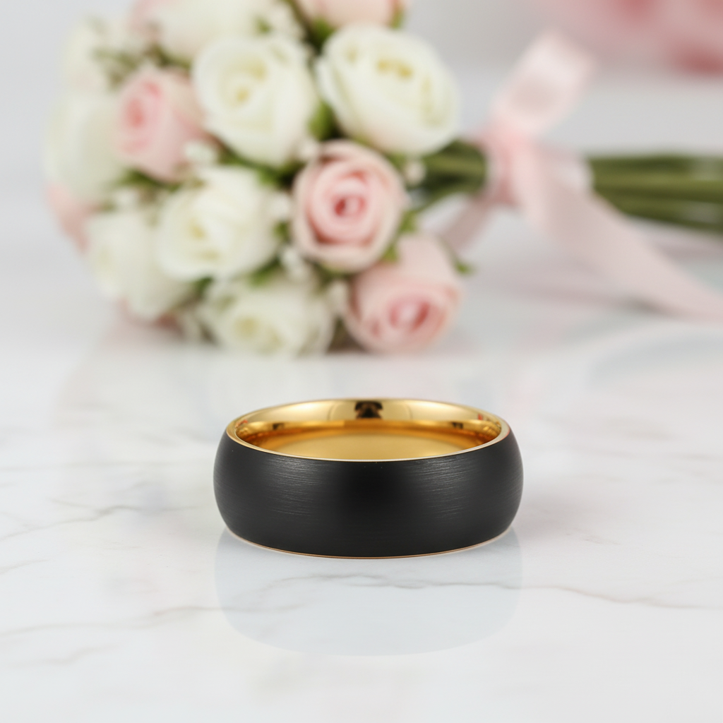 Classic Brushed Black Tungsten Men's Wedding Band-Black Diamonds New York