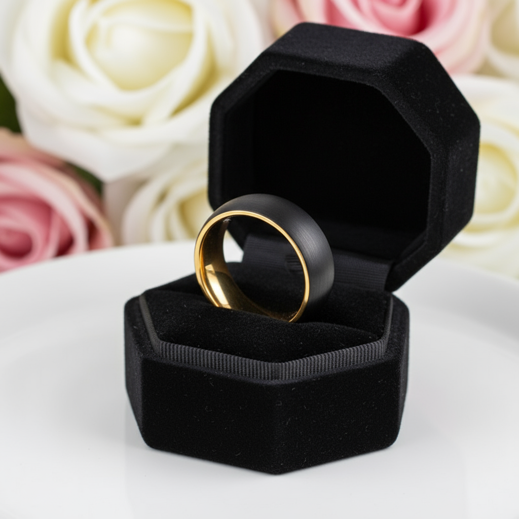 Classic Brushed Black Tungsten Men's Wedding Band-Black Diamonds New York