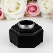 Classic Brushed Men's Tungsten Carbide Wedding Band-Black Diamonds New York