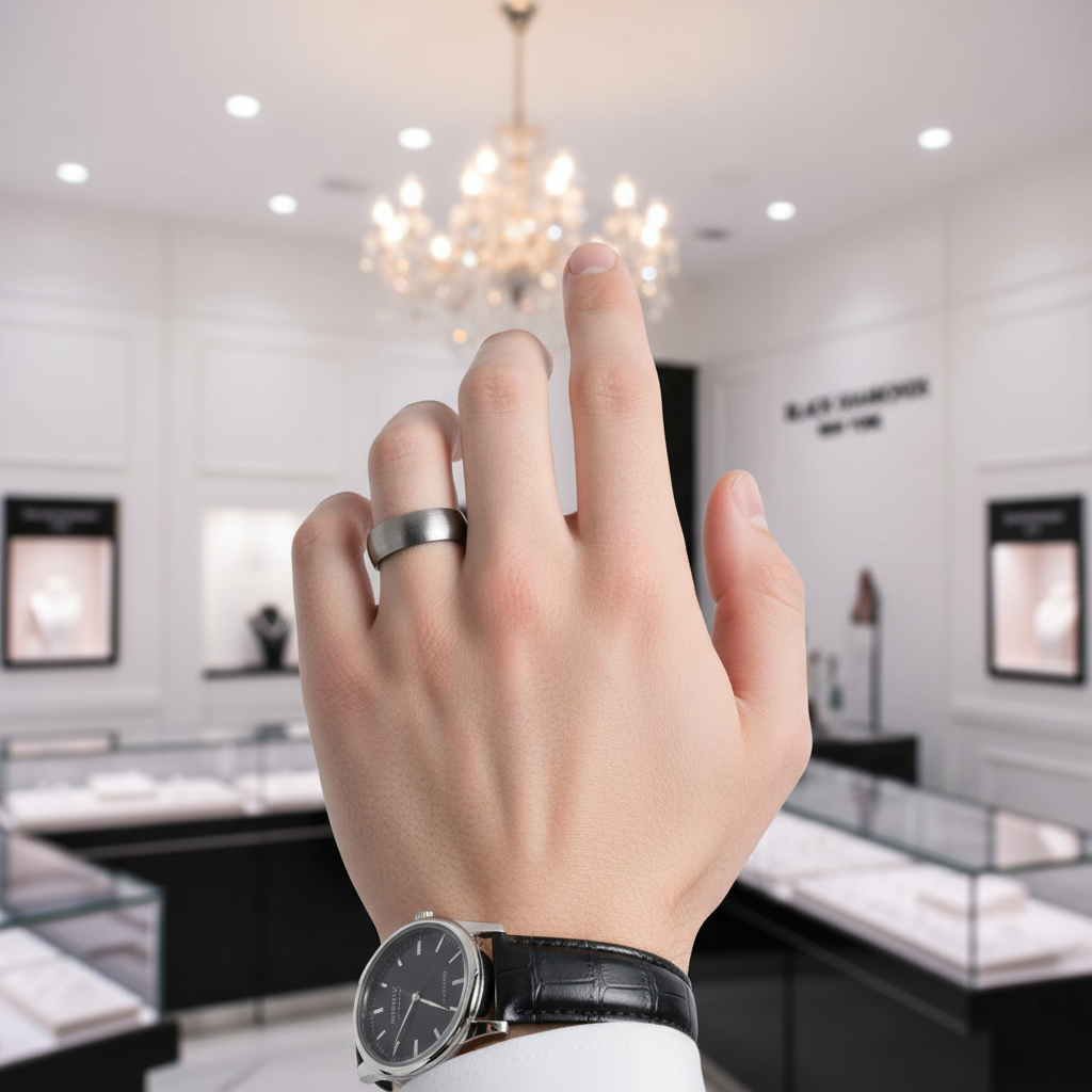Classic Brushed Men's Tungsten Carbide Wedding Band-Black Diamonds New York