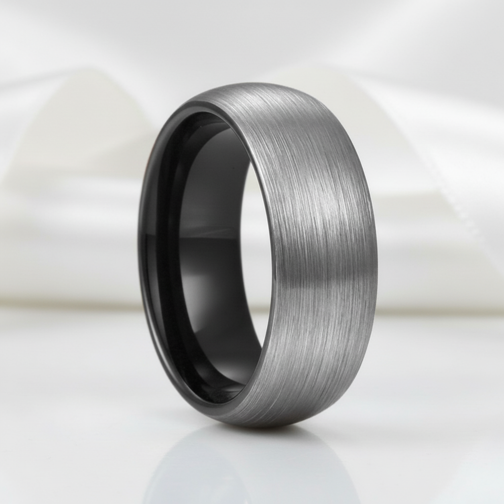 Classic Brushed Men's Tungsten Carbide Wedding Band-Black Diamonds New York