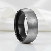 Classic Brushed Men's Tungsten Carbide Wedding Band-Black Diamonds New York