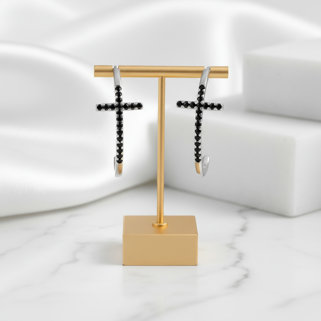 Classic Cross Black Diamond Stud Earrings-Black Diamonds New York