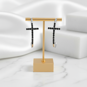 Classic Cross Black Diamond Stud Earrings-Black Diamonds New York