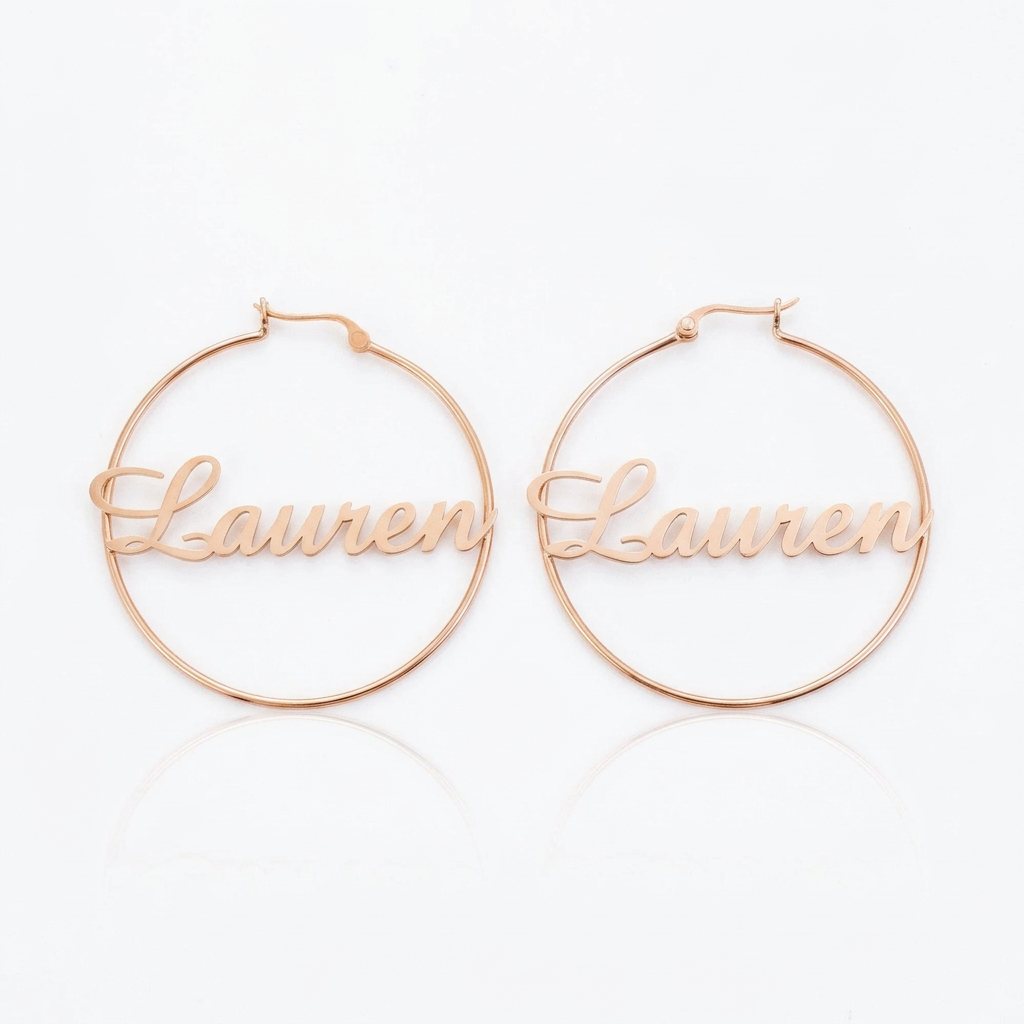 Classic Custom Name Hoop Earrings-Black Diamonds New York