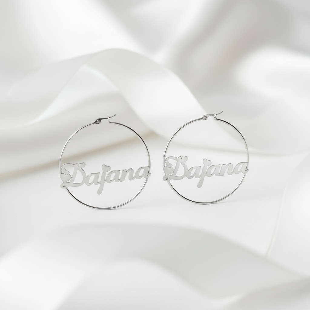 Classic Custom Name Hoop Earrings-Black Diamonds New York