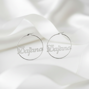 Classic Custom Name Hoop Earrings-Black Diamonds New York