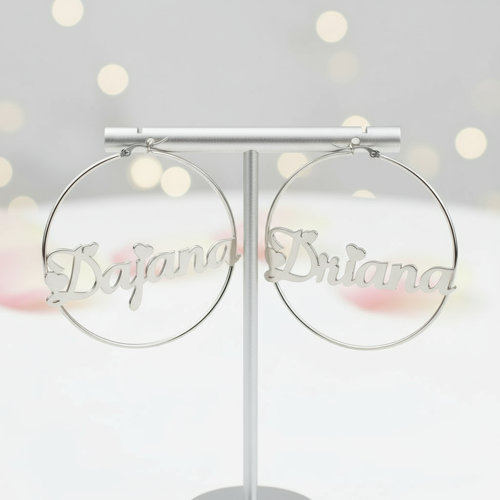 Classic Custom Name Hoop Earrings-Black Diamonds New York