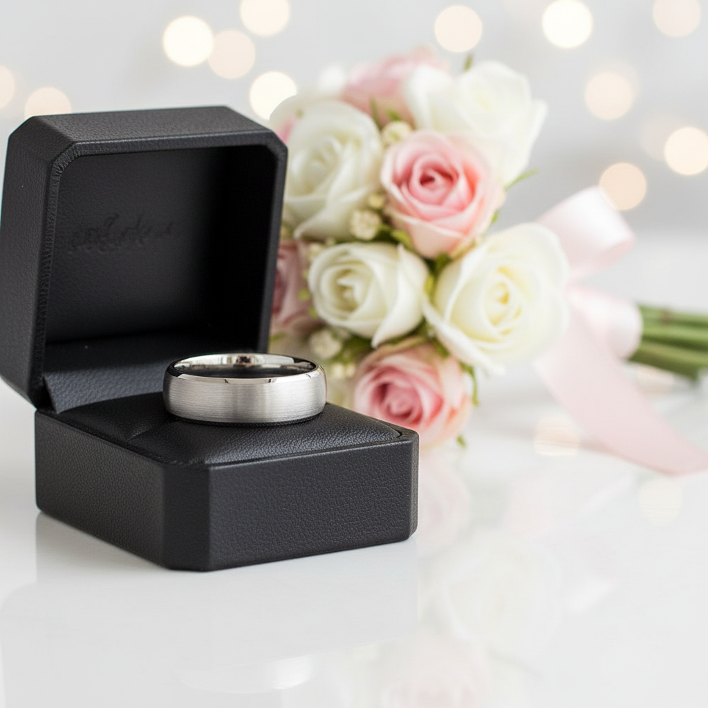 Classic Domed Titanium Wedding Band-Black Diamonds New York