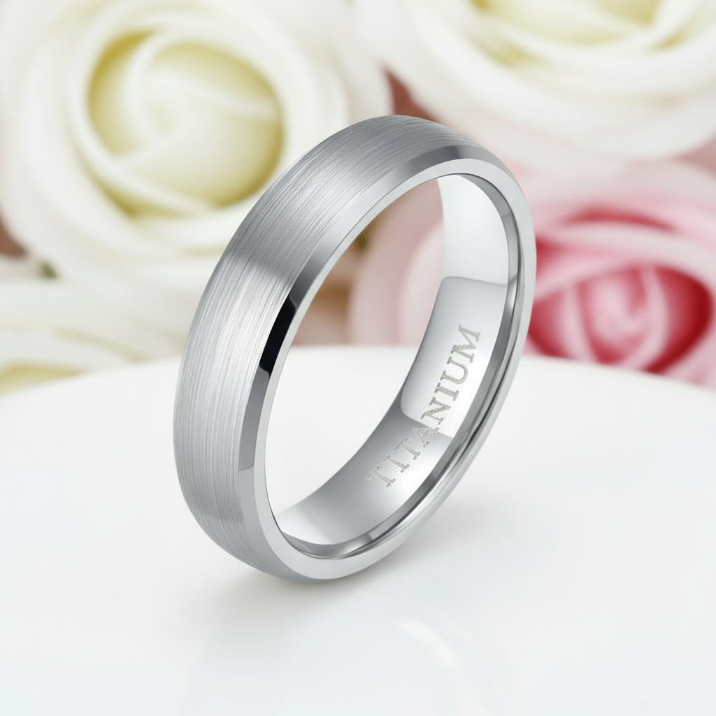 Classic Domed Titanium Wedding Band-Black Diamonds New York