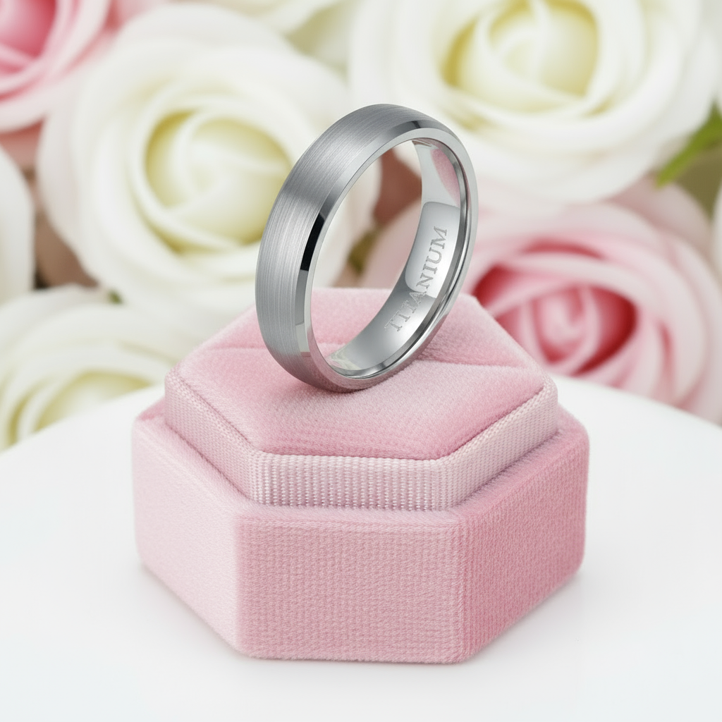 Classic Domed Titanium Wedding Band-Black Diamonds New York