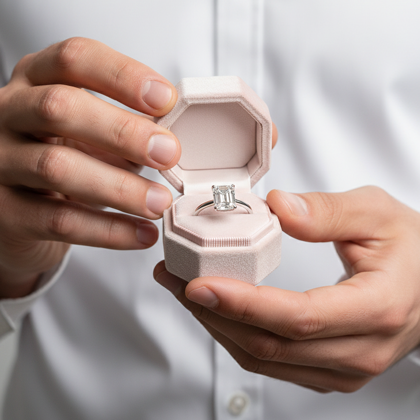 Classic Emerald Cut Solitaire Engagement Ring-Black Diamonds New York