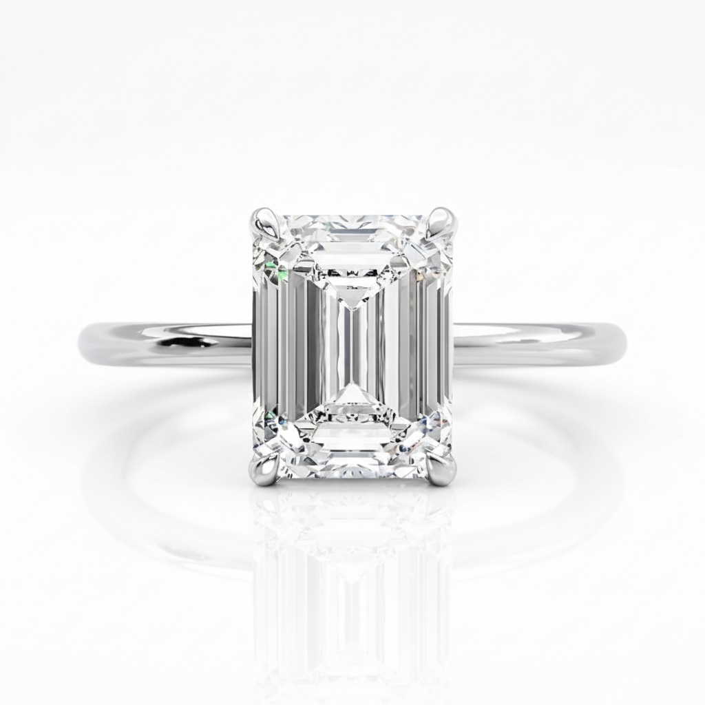 Classic Emerald Cut Solitaire Engagement Ring-Black Diamonds New York