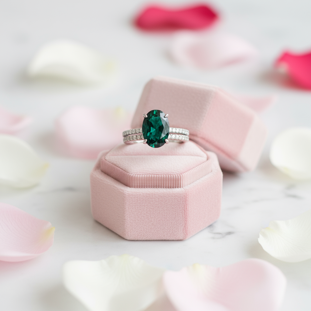 Classic Emerald Green Oval Cut Ring Set-Black Diamonds New York