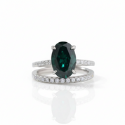 Classic Emerald Green Oval Cut Ring Set-Black Diamonds New York