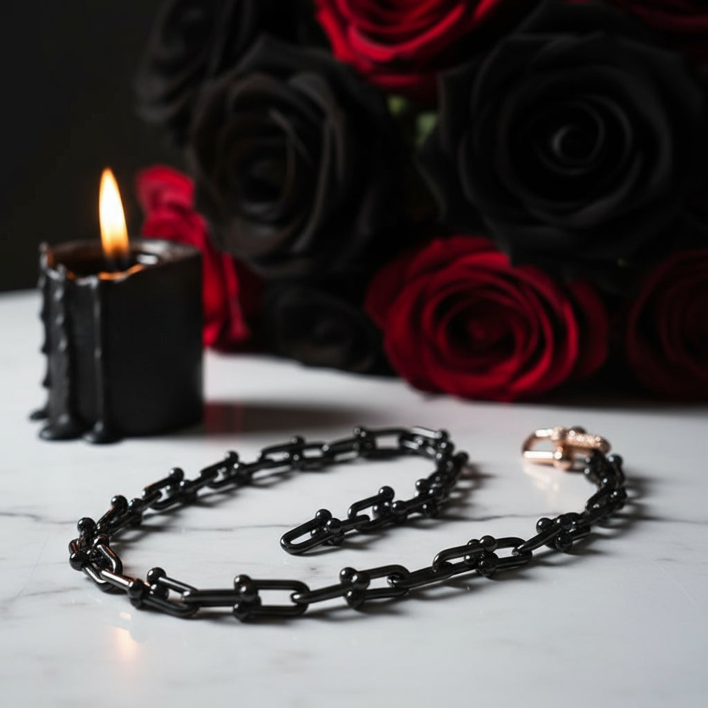 Classic Gold & Black Electroplated Gothic Necklace-Black Diamonds New York