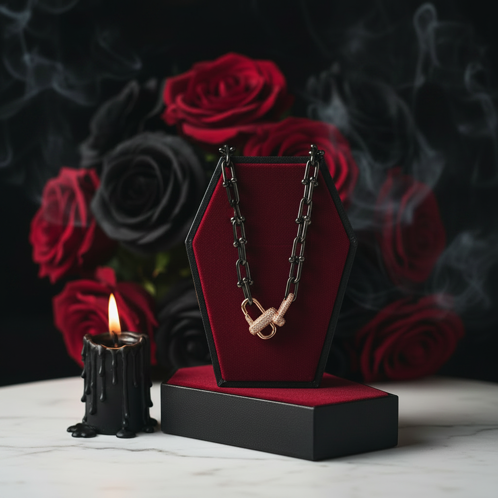 Classic Gold & Black Electroplated Gothic Necklace-Black Diamonds New York