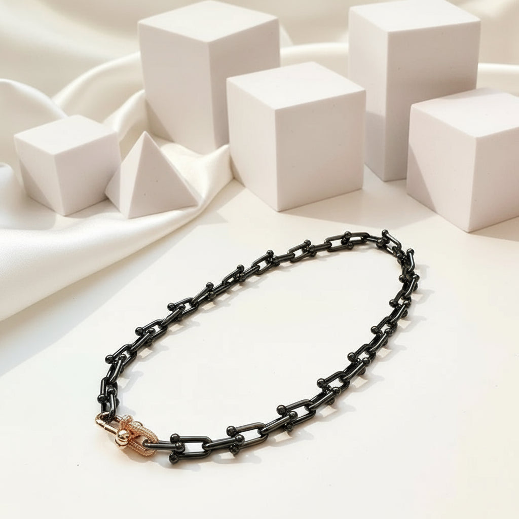 Classic Gold & Black Electroplated Gothic Necklace-Black Diamonds New York