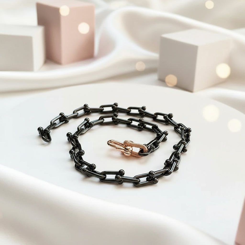 Classic Gold & Black Electroplated Gothic Necklace-Black Diamonds New York