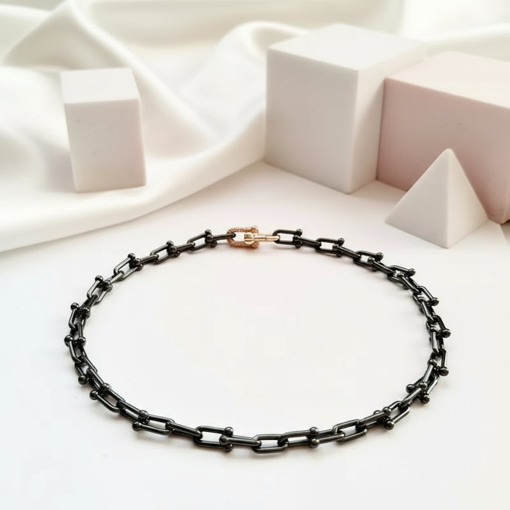 Classic Gold & Black Electroplated Gothic Necklace-Black Diamonds New York