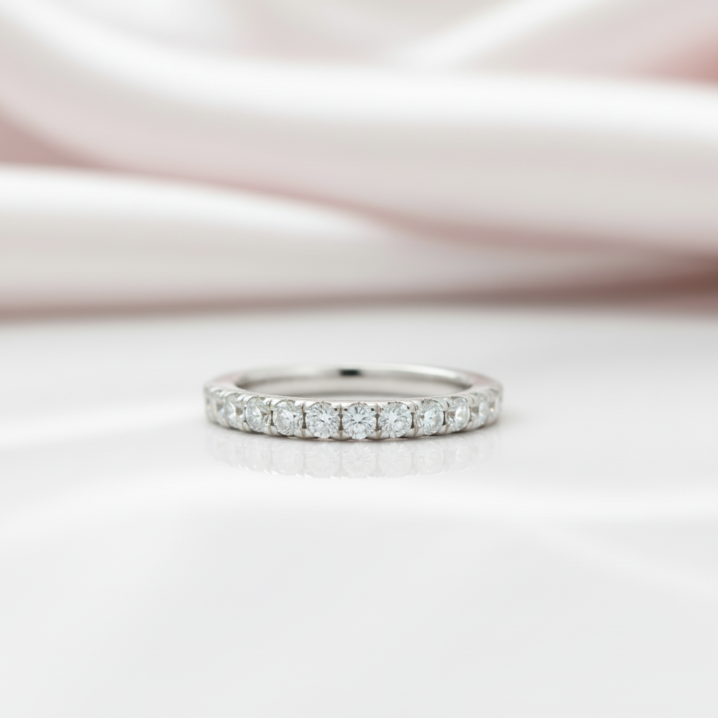 Classic Half Eternity Thin Women's Wedding Band-Black Diamonds New York