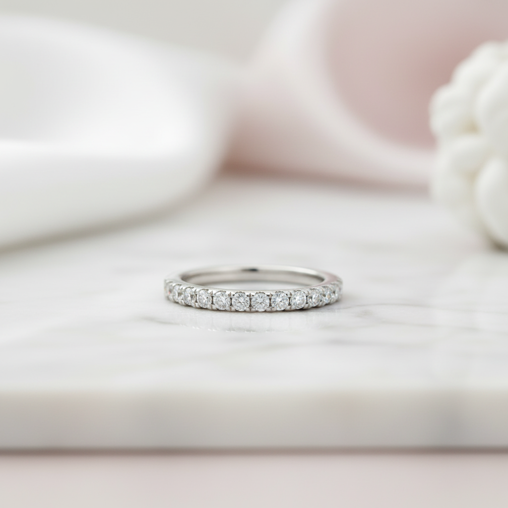 Classic Half Eternity Thin Women's Wedding Band-Black Diamonds New York
