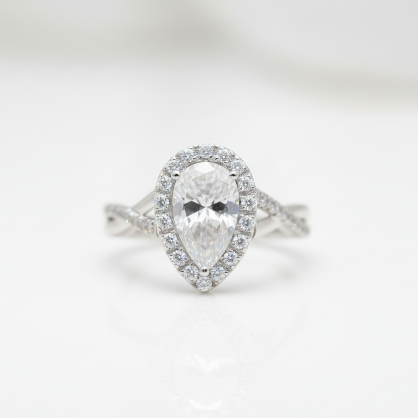 Classic Halo Pear Cut Diamond Option Engagement Ring-Black Diamonds New York