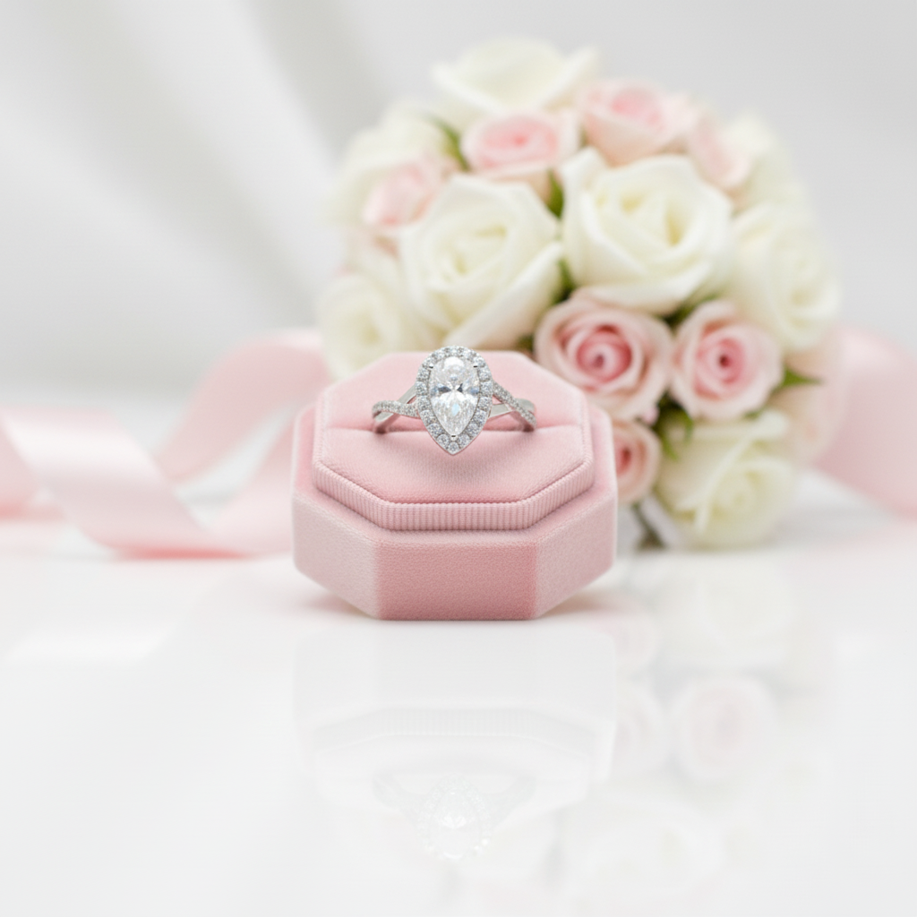 Classic Halo Pear Cut Diamond Option Engagement Ring-Black Diamonds New York