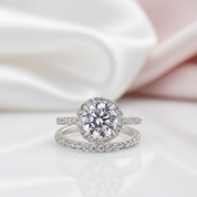 Classic Halo Round Cut White Gold Wedding Ring Set-Black Diamonds New York