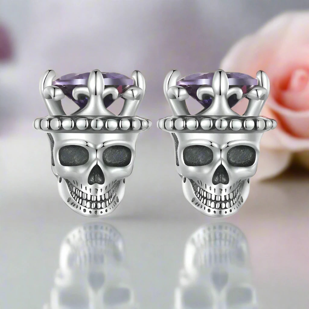 Classic King of Skull Stud Earrings-Black Diamonds New York