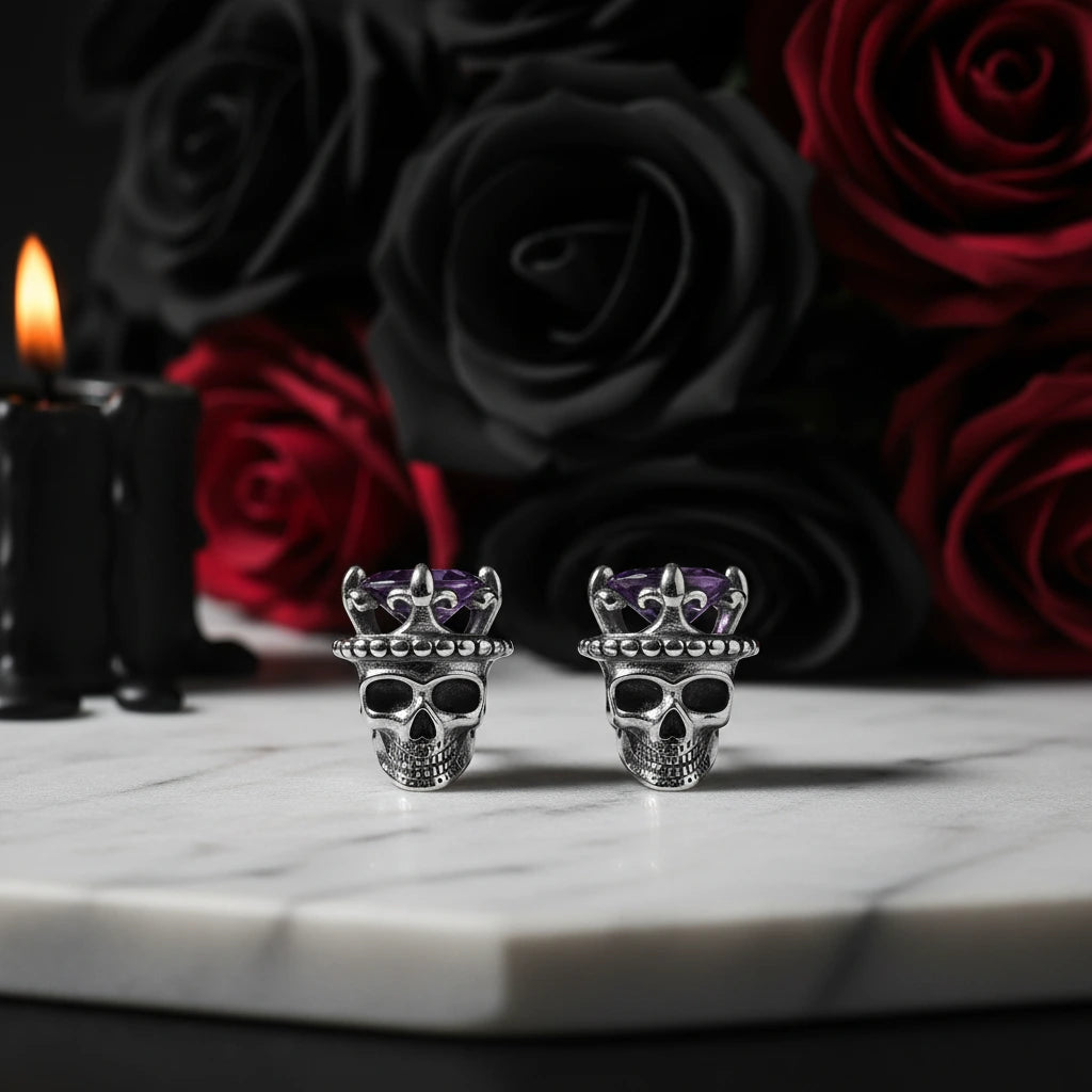 Classic King of Skull Stud Earrings-Black Diamonds New York