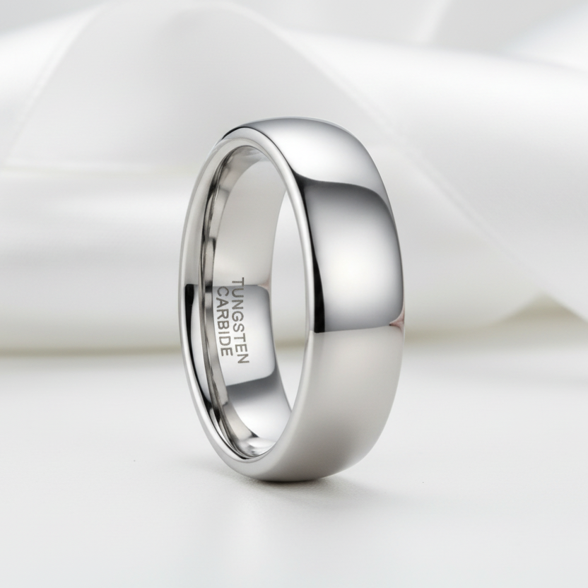 Classic Men's 6mm Dome Tungsten Wedding Band-Black Diamonds New York