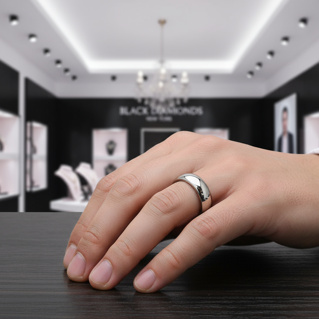 Classic Men's 6mm Dome Tungsten Wedding Band-Black Diamonds New York