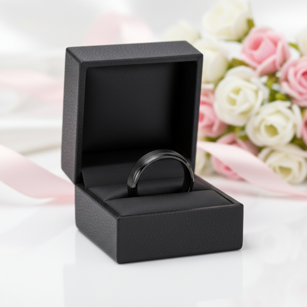 Classic Men's 6mm Tungsten Carbide Wedding Band-Black Diamonds New York