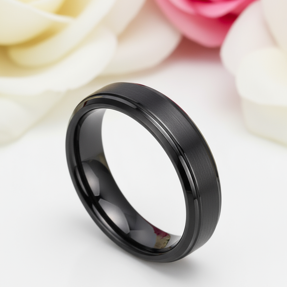Classic Men's 6mm Tungsten Carbide Wedding Band-Black Diamonds New York