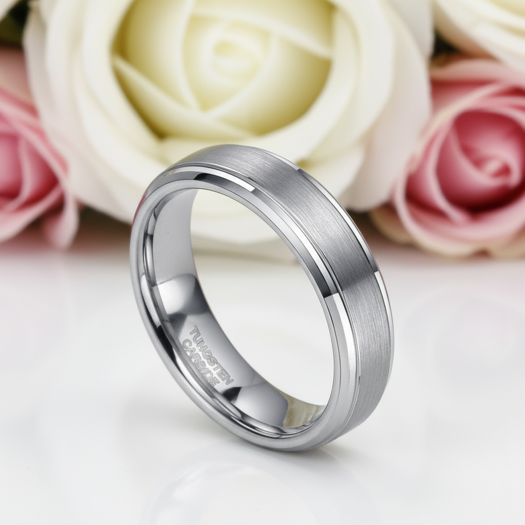 Classic Men's 6mm Tungsten Carbide Wedding Band-Black Diamonds New York