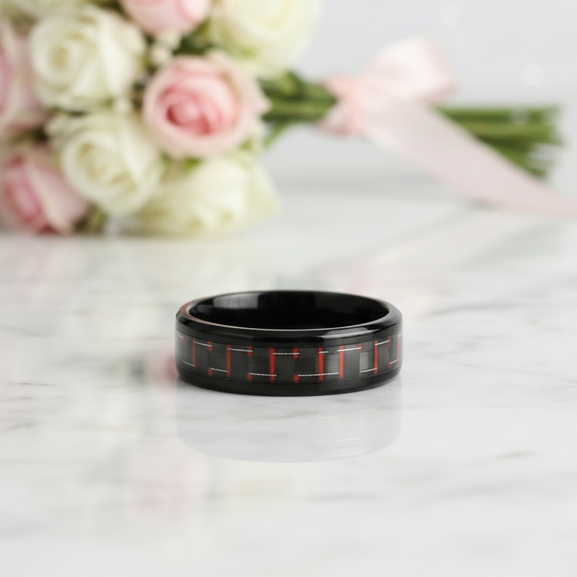 Classic Men's 8mm Black Ceramic Wedding Band-Black Diamonds New York