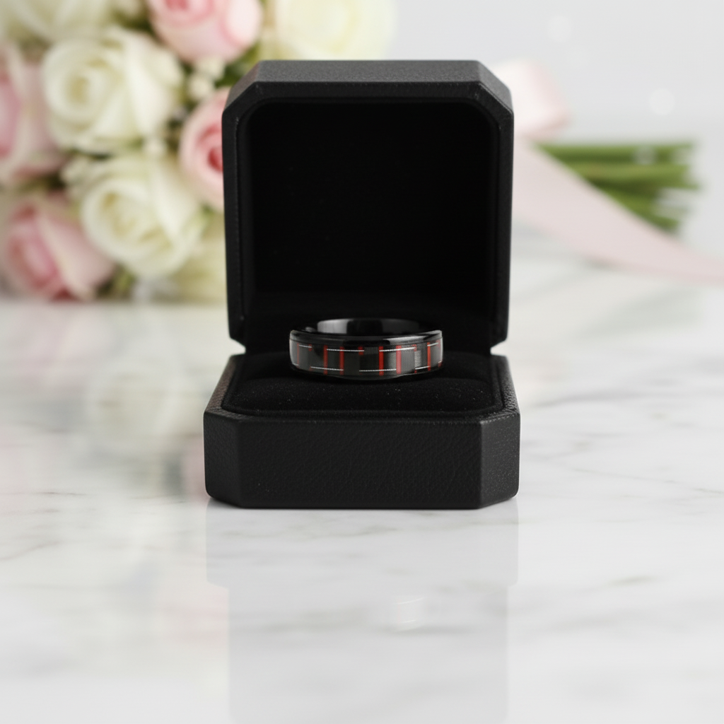 Classic Men's 8mm Black Ceramic Wedding Band-Black Diamonds New York