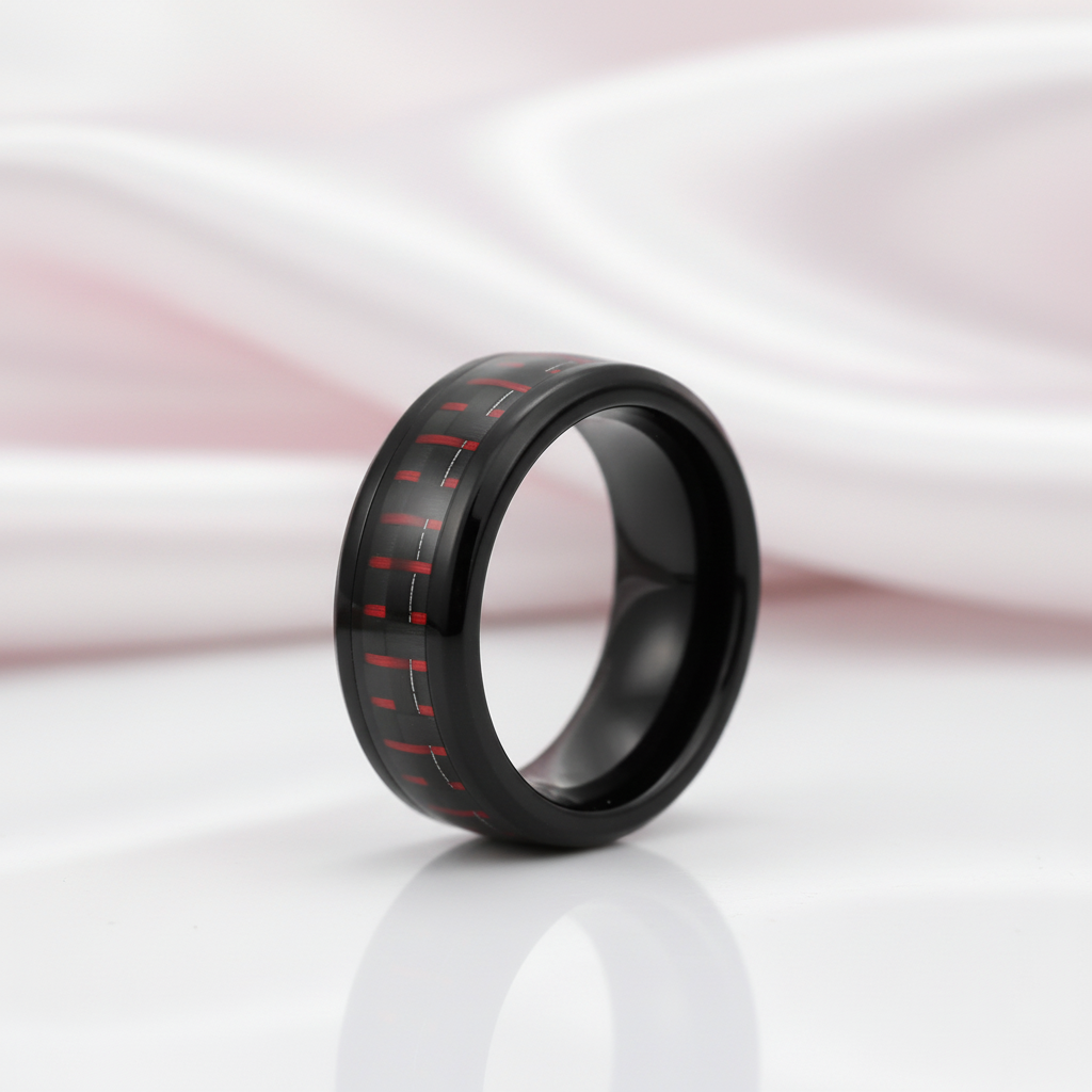 Classic Men's 8mm Black Ceramic Wedding Band-Black Diamonds New York