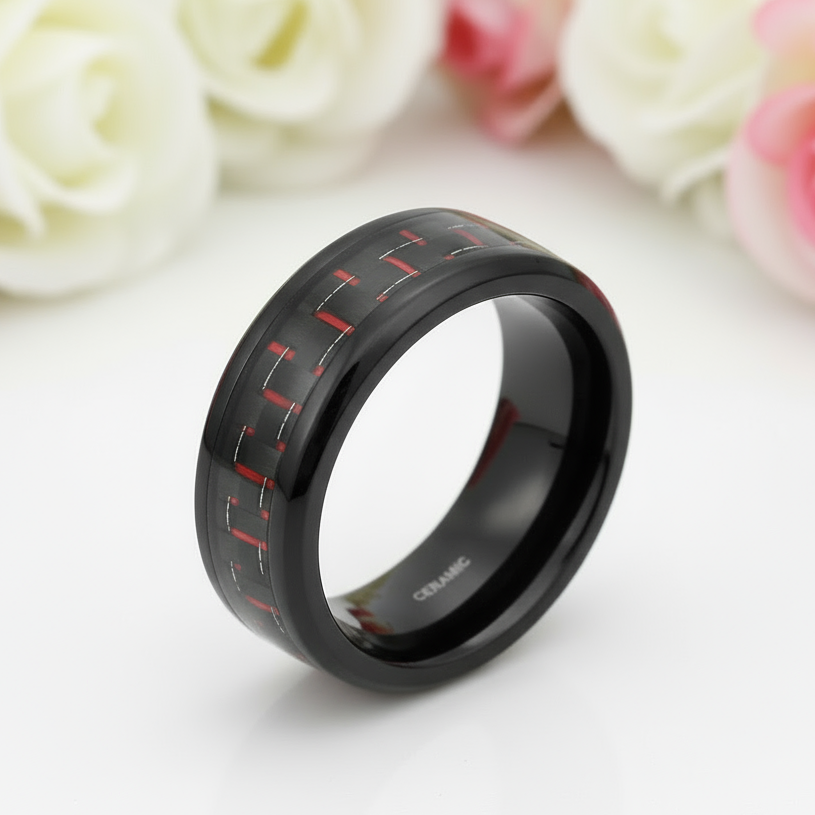 Classic Men's 8mm Black Ceramic Wedding Band-Black Diamonds New York
