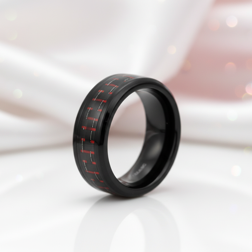 Classic Men's 8mm Black Ceramic Wedding Band-Black Diamonds New York